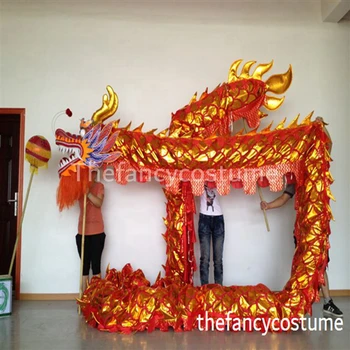 10 м Дължина Размер на 4 Позлатени Китайски ТАНЦ на ДРАКОНА ОРИГИНАЛНИ Китайски Народен Фестивал на Дракона Празничен Костюм