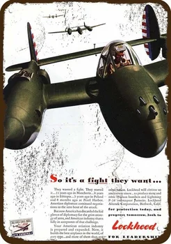 1942 Г. Lockheed P-38 Изтребители-Прехващачи Боец Ретро Вид На Реплика Метален Знак