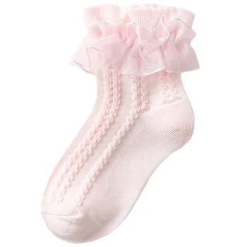 20 двойки/лот, памучни дантелени Меки Дишащи Качествени Чорапи с рюшами за момичета, ученически чорапи за момичета, вечерни етап елегантни Сладки Чорапи, Размер 21-37