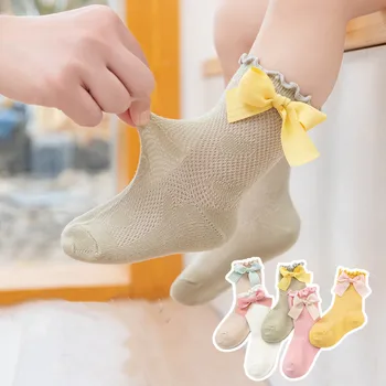 2022 Нови Пролетно-летни Тънки Памучни чорапи свързани с лък под формата на плесен за Бебета, Малки, Средни и Големи деца, Чорапи Принцеса, Вятърни генератори, Мрежести Чорапи