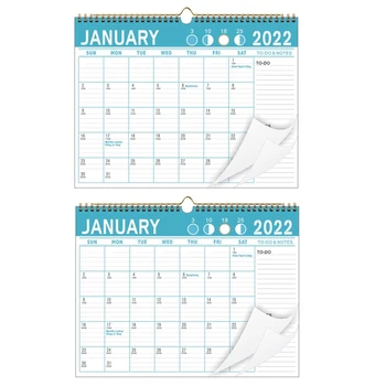 2X Стенен календар на 2022 година - Месечен календар на 2022 година, календар с двухпроводным обвързани, стенен календар с блокове за запис и дати