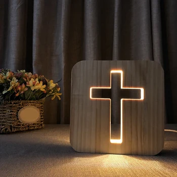 3D Led Лампа нощна светлина USB Настолни Настолни Лампи Християнството Разпятие Занаяти за Подарък Декорация на Дома, Дървен Кръст