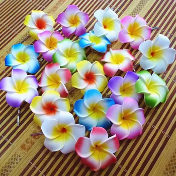 50 различни цветове Пяна Хавайски Плюмерия цвете цвете Франжипани сватбена шнола за коса 4.5 см