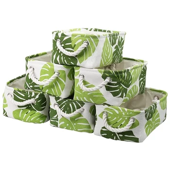 6-Опаковъчна Малката Кошница за съхранение на тъканта, Кутия за съхранение на Дрехи, Декоративна Кошница за съхранение с дръжка от един кабел (зелен лист)