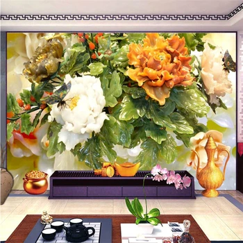 beibehang 3D нефритовая резба с релефни цветя богата триизмерна фреска, фон на стената потребителски голям стенопис тапети стенопис