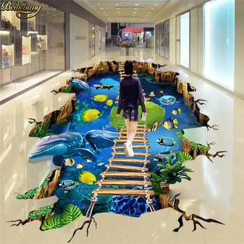 beibehang Ocean World подови тапети за хола кухня Водоустойчив картина Тоалетна баня самозалепващи се тапети ролка