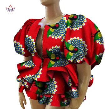 BintaRealWax Върхове с Принтом в Африканския Стил, Риза за Жени, дашики, Трислойно покритие с Махало, Ръкав-фенер, традиционно Облекло, WY9530