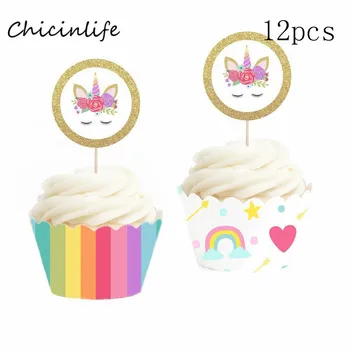 Chicinlife Rainbow Unicorn Обвивка За Кифли Topper Украса За Парти В Чест на рождения Ден на Еднорог Украса За Парти в чест на тортата