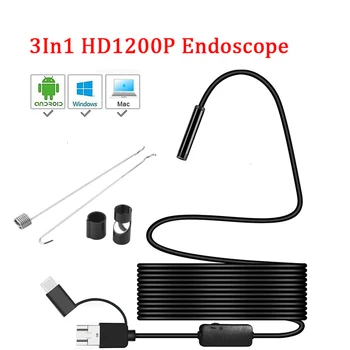 HD 1200 P IP68 8 мм на обектива на Камерата на Ендоскоп е Твърда и Гъвкава Тръба Mirco USB Type-C Бороскоп Видеоинспекция за PC Android 1-10 м