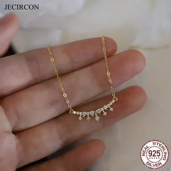JECIRCON 925 Проба Сребро 14 До Позлата Crystal Crown Висулка Верижки И Колиета за Жени Мода Ключицата Верига Сватбени Декорации