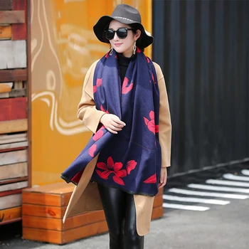 Mingjiebihuo, нов модерен есенно-зимния голям цветен шал с двойно предназначение, женски диви дълъг двустранен сгъсти топло див кърпичка