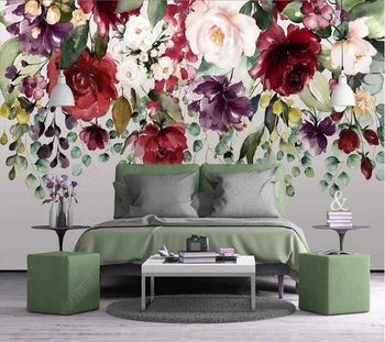 Papel de parede Свежи цветя, растения и зелени листа, 3d тапети на стенописите, хол телевизия стени спалня тапети начало декор
