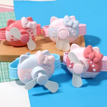 Sanrio Hello Kitty Usb Часовници Фен Гривна Kawaii 3 на Въздуха PVC Скорост на Въртящата Преносим Hands Free Мини Вентилатор, Детски Подарък За Рожден Ден