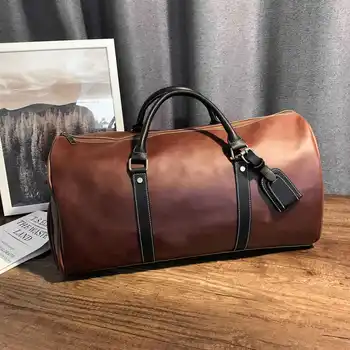Xiao.p Модерен мъжки Висококачествена чанта Crazy Horse от Изкуствена Кожа в ретро стил, Ежедневни ръчния багаж, Голяма чанта за бизнес пътувания, багаж