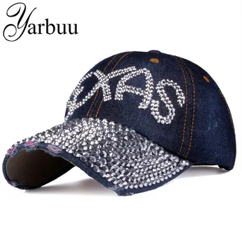 [YARBUU] Маркови бейзболни шапки с Пайети и букви, нова мода denim шапка за мъже и жени, висококачествени дънкови и ежедневни шапка