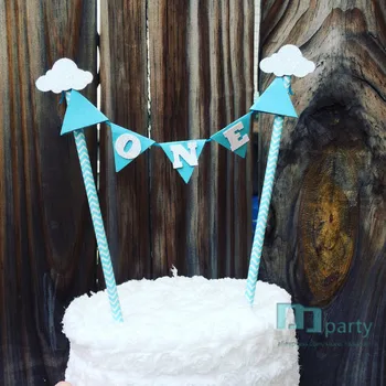 Банер с една торта Облачна възраст, банер с 1 м торта за рожден ден.Topper за тортата.Банер С Торта за Първия Рожден Ден