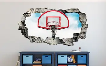 Баскетболното пръстен 3D Стикер на стената Ефект удар - Стикер на счупената стена - Винил декорация за стени - Стикери за стени - Етикети с ефект 3D
