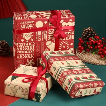 Висок клас опаковъчна хартия за подаръци за коледа с опазването на околната среда, удебелена коледна крафт-амбалажна хартия на едро Коледа