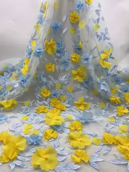 Високо качество, Ръчна изработка на 3D flowres Бродерия Френски тюл сетчатое дантела/Африкански дантела fabirc/Сватбена рокля Дизайн вечерна рокля/