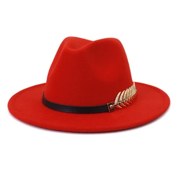 Вълнена дамска класическа червена фетровая шапка, есенно-зимна дамска шапка с голяма периферия, джаз шапка в британския стил, черно-шапка с широка периферия