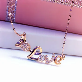 Двойката любовно писмо колие 585 лилаво, златно покритие 14 До rose gold романтична crystal дизайн женски сватбени декорации за подарък