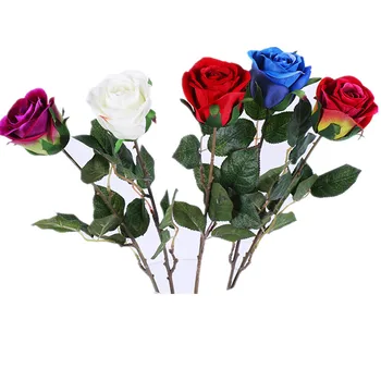 Една Изкуствена Кадифе Роза Стъбла Изкуствена Клонка Рози цветя за Сватбен Централната Цвете за Декорация