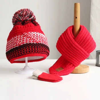 Есенно-зимни детски вълнени шапки, шал, ръкавици, детски плетени калъф за вълнени шапки, шапки за момчета и момичета, защита на ушите, детска шапка