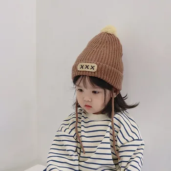 Корейската версия детска вязаной шапки 2022 г., есенно-зимна шапка за коса, пуловер с отбортовкой, капачка за малки момчета и момичета, топлите шапки