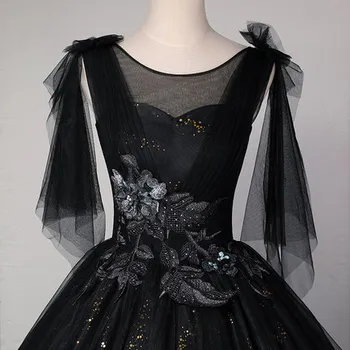 луксозен черен воал с бродерия дълга рокля на средновековния Ренесанс на рокля на Виктория рокля