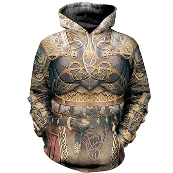 Мода 3D печатни викингите, брони татуировка жилетка ежедневни хип-хоп Харадзюку с цип, с качулка hoody в европейски стил 