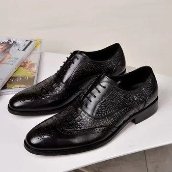 Мъжки ежедневни обувки Брок Оксфорд ретро мъжки официалната обувки от крокодилска кожа пролет и есен 2022 нова мъжки обувки за мъже