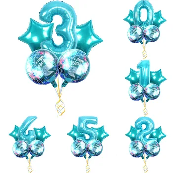 Нов 5шт Русалка Синьо Номер Балон Набор от рождения Ден на Събитието Парти Юбилей Търговски Център Сцена Фон Декоративни Балони