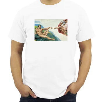 Нова Тениска Michelangelo Cappella Sistina, Мъжки t-shirt Harajuku Ulzzang Tumblr, Модни Реколта Тениска, Мъжки Ежедневни Тениски, Потници