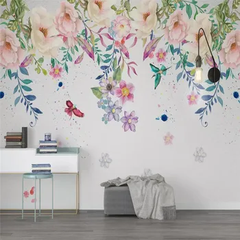 Обичай Стенни тапети Nordic Small Прясна Ръчно рисувани Цветя на Фона на Стената