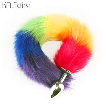 Опашката на аналната корк опашка от изкуствена коса градиентный многоцветен градиентный опашката обикновен цвят на опашката секс-играчка, стоки за възрастни секс-инструмент