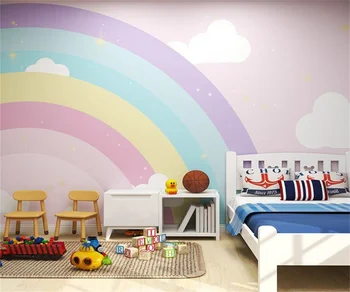 Потребителски мультяшные преливащи облаци детска стая стенописи звезда тапети Момиче спалня фон декорация тапет