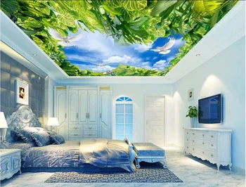 Потребителски снимки на 3d таван стенописи тапети начало декор живопис Облак листа гълъб картината 3d стенописи тапети за хола