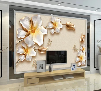 Потребителски стенни тапети 3D луксозен златни цвете бижута ТЕЛЕВИЗИЯ фон на стената