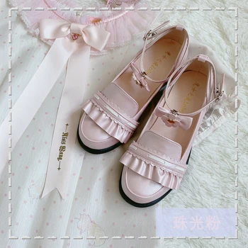 Принцеса Лолита скъпа кожена обувки Японската кръгла глава студентски меки обувки за момичета реколта кръгла глава сладък цвете дребния устата