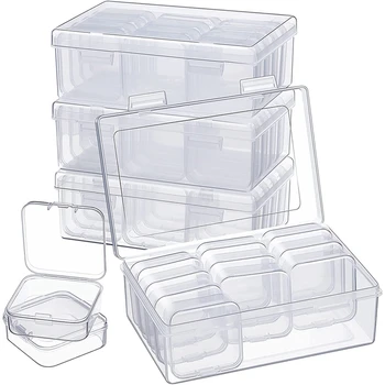 Прозрачна пластмасова кутия за съхранение на Прозрачна кутия с панти капак Малки предмети с панти капак и с правоъгълна прозрачна кутия за бродерия