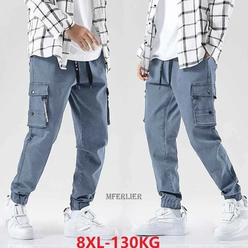 пролет лято есен мъжки панталони, тесни дънки плюс размер 6XL 7XL 8XL джобове ежедневни високи улични корейски модни панталони за скейтборд 48