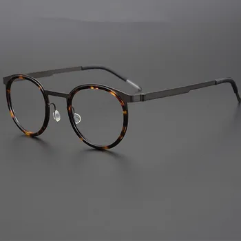 Рамки За Очила Мъжки Дизайнерски Ретро Кръгли Титанов Ацетатные Очила Безвинтовые Очила За Късогледство Дамски Слънчеви Очила