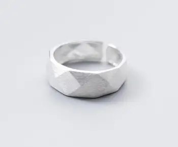 Регулируема. размер5.25-размер6.5 Автентични бижута от сребро 925 проба, ограненное многоугольное геометрично пръстен C-J4460