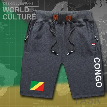 Република Конго мъжки плажни шорти мъжки плажни шорти флаг тренировка джоб с цип пот културизъм 2017 памук КПГ Конго
