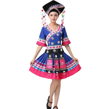 Танцов костюм Chuang в китайския етнически стил, сценична облекло за изказвания, празнична вечерна рокля с бродерия, дамски националната дрехи
