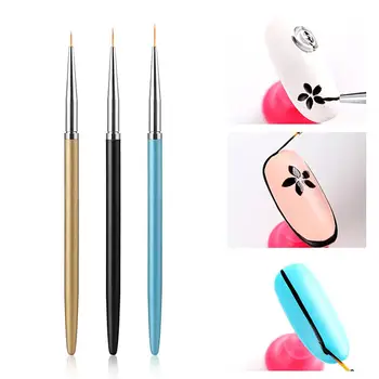 Търговия на едро с UV Гел Живопис Фигура Дизайн Нокти Brush Pen Комплект с Метални Дръжка 3 Бр. Дизайн На Ноктите Подложка Четката