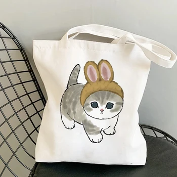 Холщовая чанта Харадзюку, чанта за пазаруване, забавни котки, cartoony принт, готическата дамска чанта, голям капацитет, Ulzzang, сладък дамски чанти за рамо
