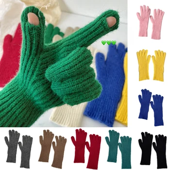 Цветни Корейски Ins Обикновена Вълнени Плетени Калъф За Ръкавици Издател Пръст Открит Сензорен Екран Студената Топли Ръкавици Коледен Подарък