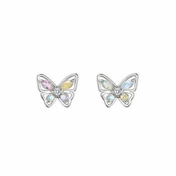 Цветни Кристални Пеперуди С Петна Автентични Обеци От Сребро 925 Проба За Жени За Рожден Ден Страхотни Обици Подарък-Нов Дизайн