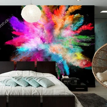 Цветни тапети. цветен прах на черен фон, Съвременната фотография за хол, спалня, ресторант, стенни тапети с релефни
